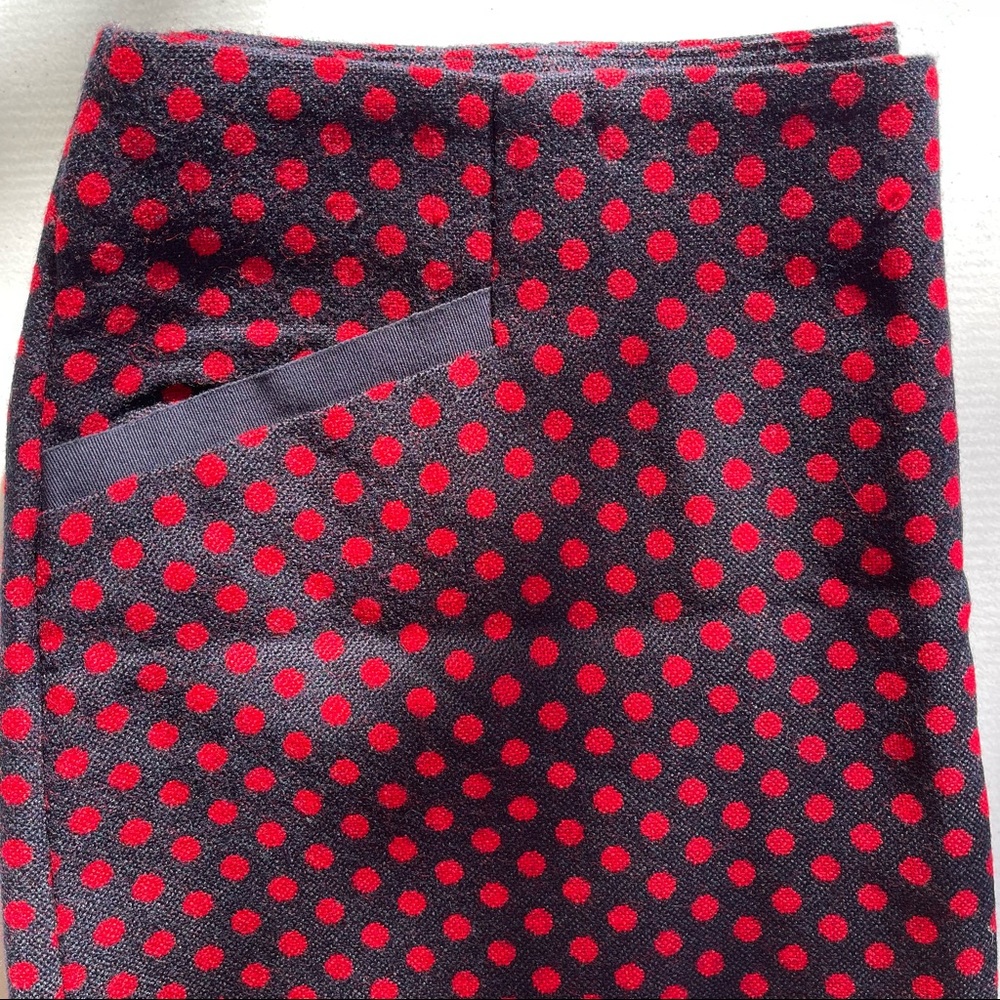 TALBOTS: Navy Blue-Red Polka Dot Wool Pencil Skirt
